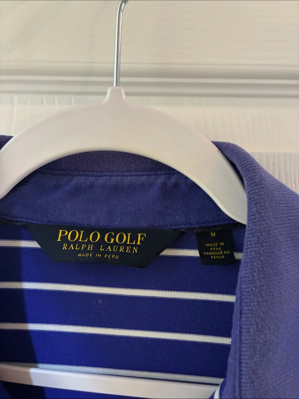 Ralph Lauren Purple and White Striped Polo Shirt SZ M Patch on sleeve